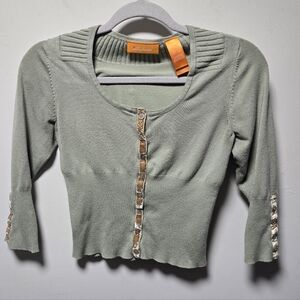 Intuitions Green Cardigan Velvet Detail Size XS Y2K 2000s
